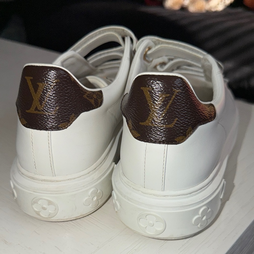 Louis Vuitton White Sneakers with Brown Monogram Heel